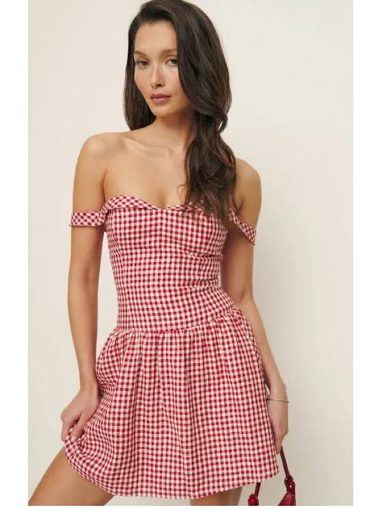 Reformation Dresses & Skirts - NWOT new Reformation gingham Reformation Sora Linen Check Mini Dress size 6